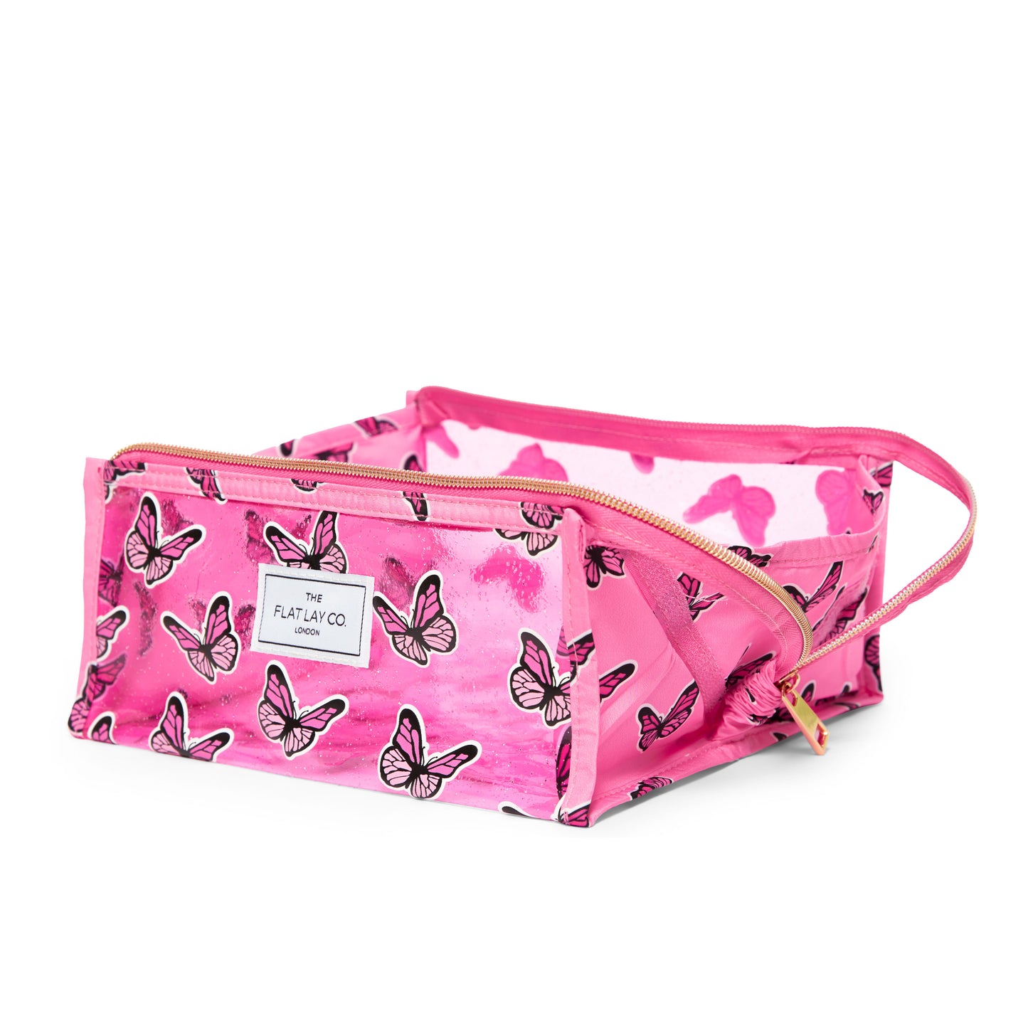 Jelly Flat Lay Makeup Box Bag - Pink Glitter Butterflies