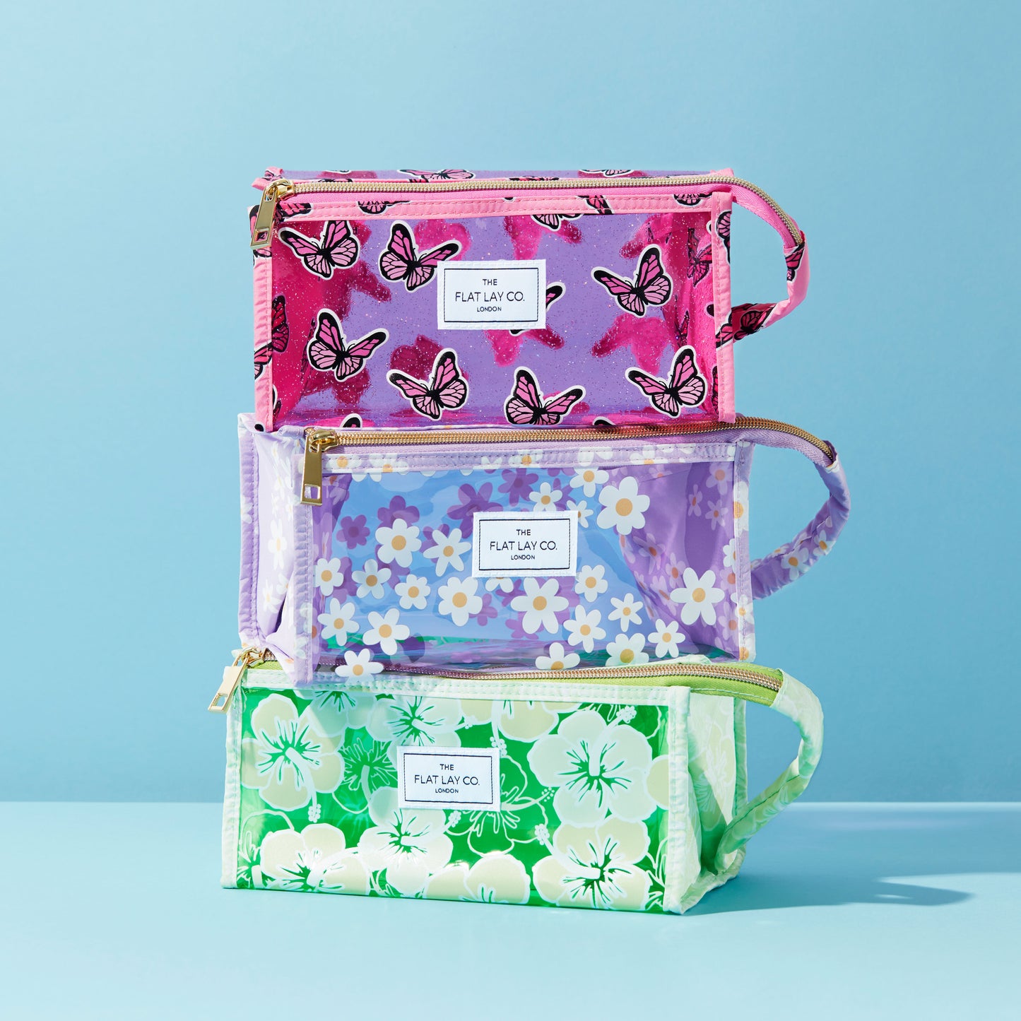 Jelly Flat Lay Makeup Box Bag - Pink Glitter Butterflies