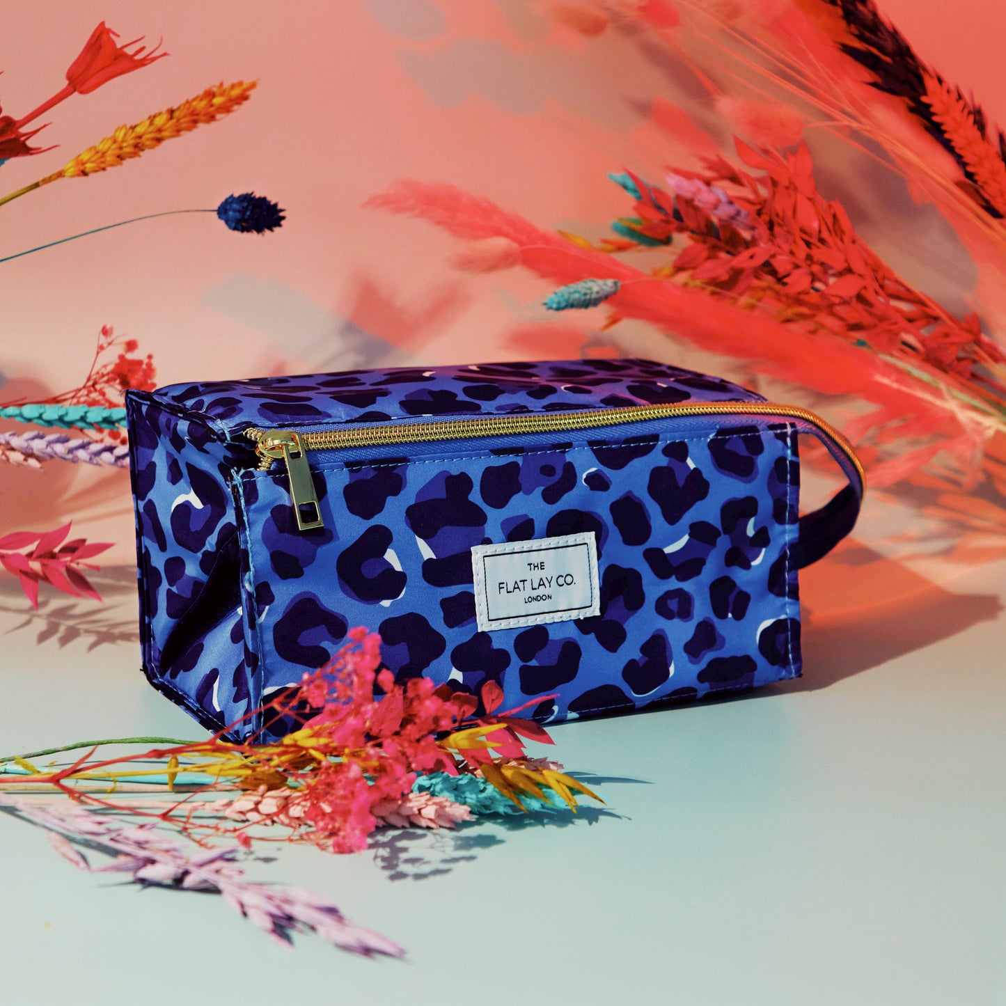 Blue Leopard Flat Lay Makeup Box Bag