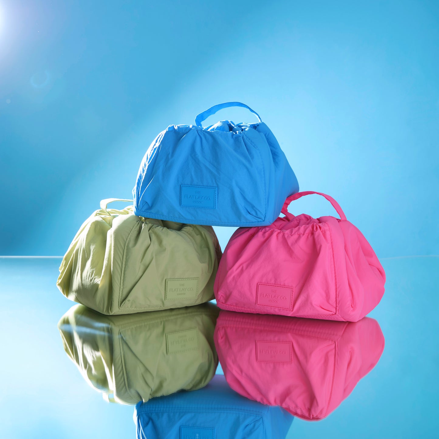 Green Parachute Drawstring Flat Lay Makeup Bag