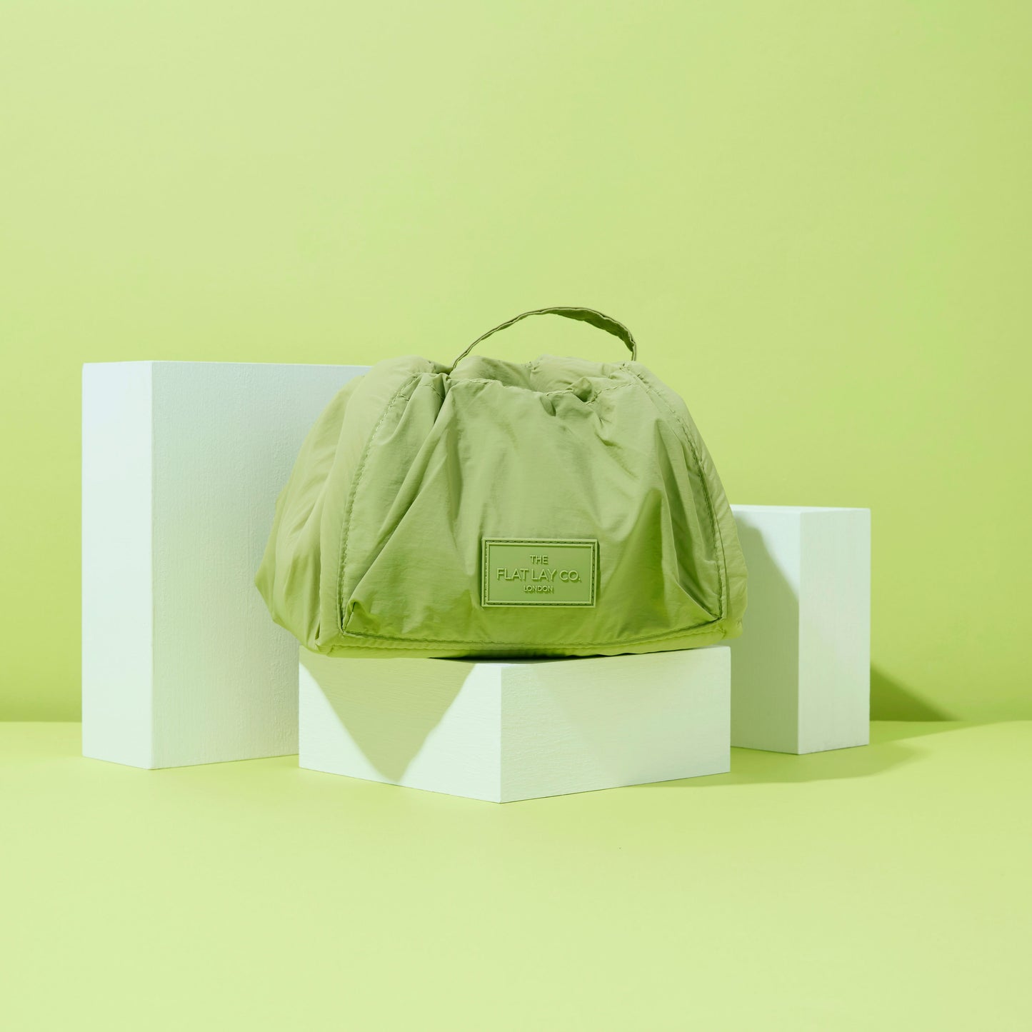 Green Parachute Drawstring Flat Lay Makeup Bag