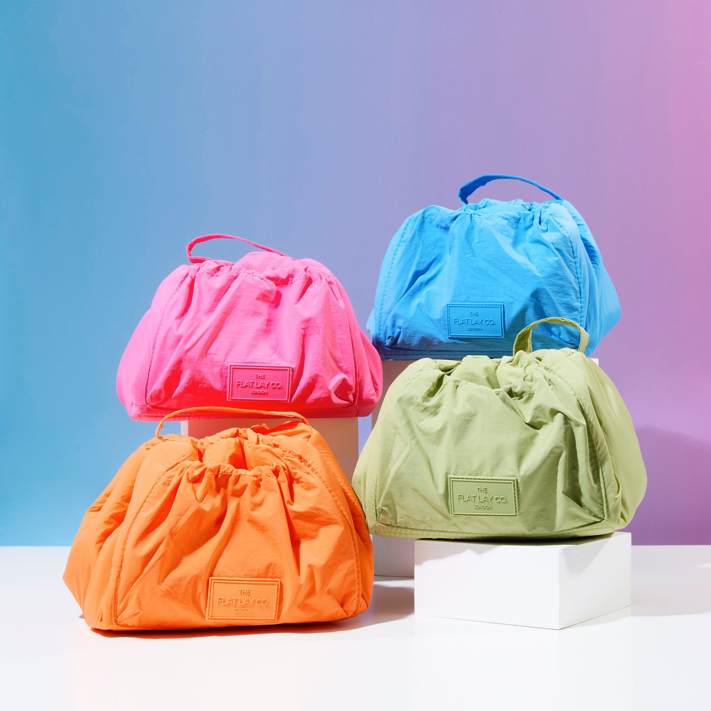 Orange Parachute Drawstring Flat Lay Makeup Bag