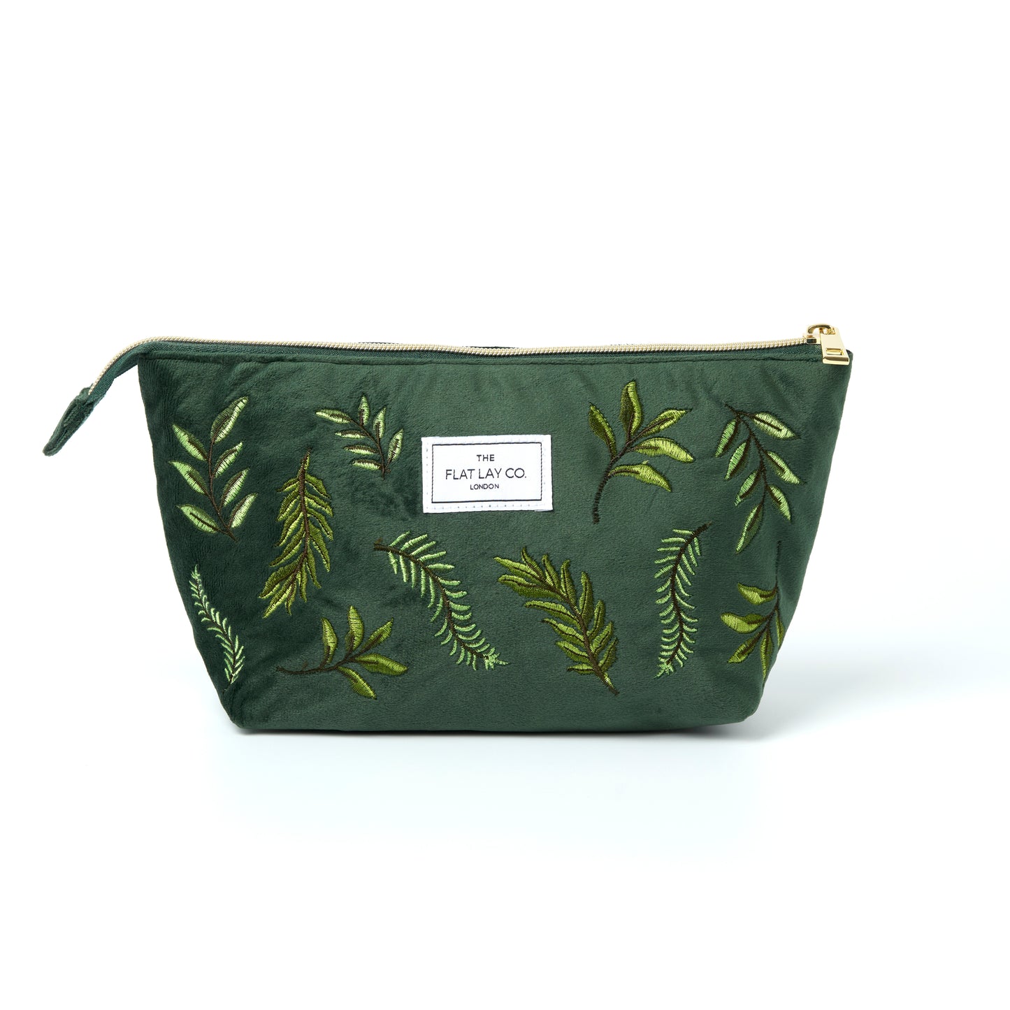 Green Leaves Embroidered Velvet Essential Makeup Pouch