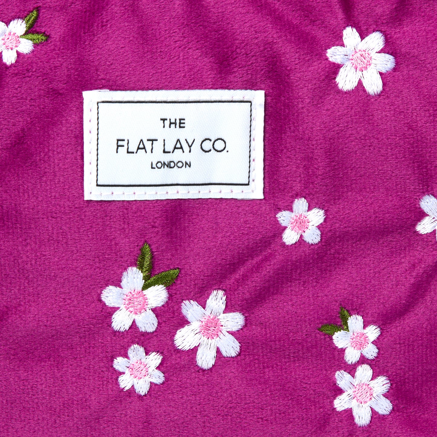 Plum Daisy Embroidered Velvet Essential Makeup Pouch