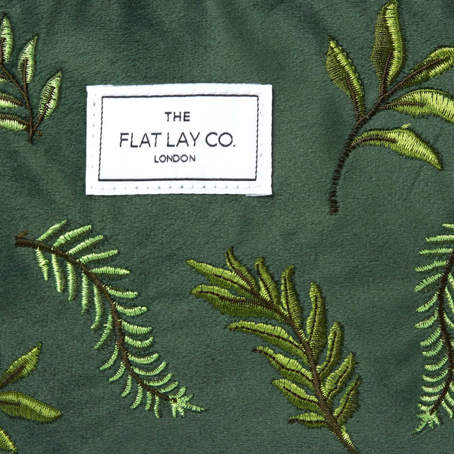 Green Leaves Embroidered Velvet Essential Makeup Pouch