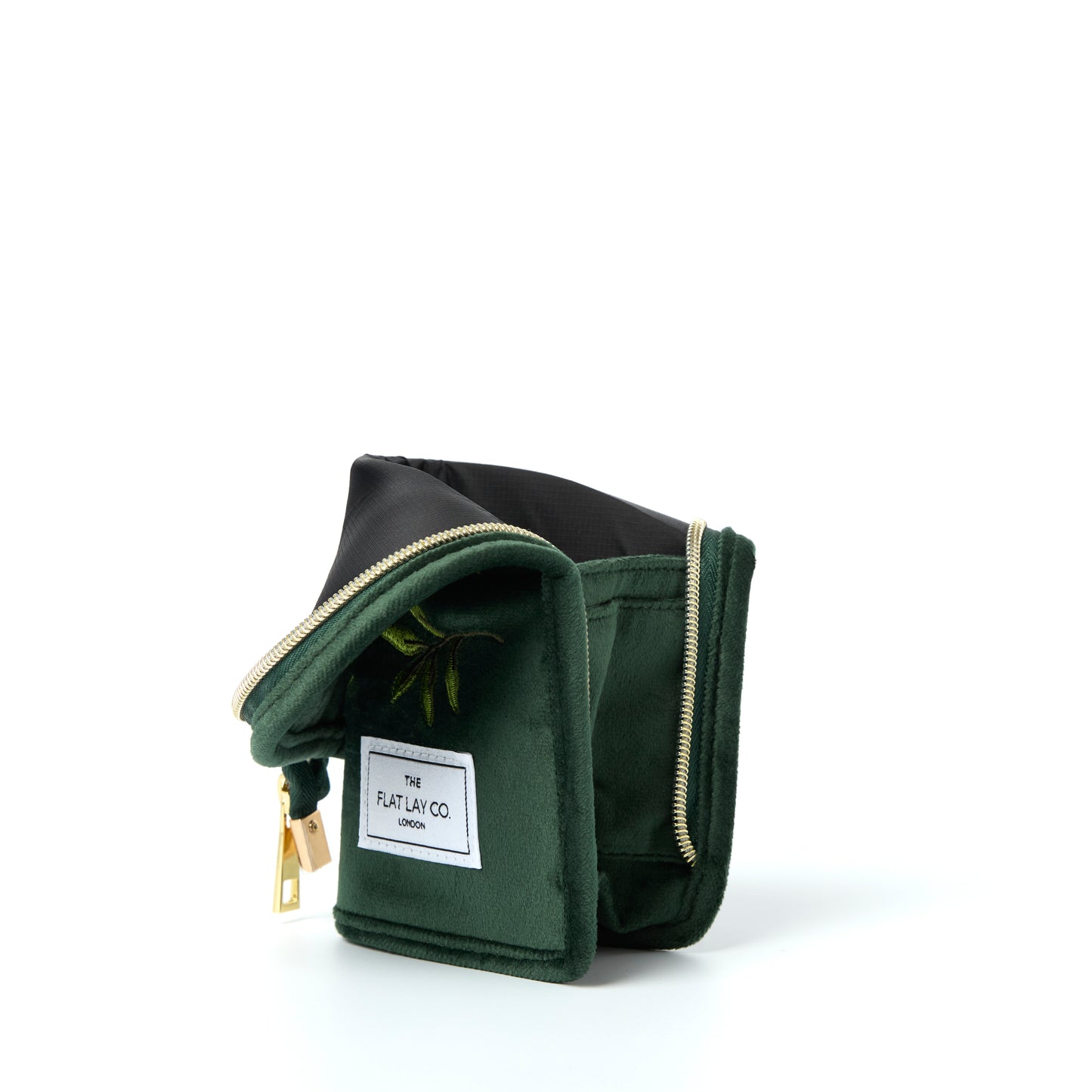 Green Leaves Embroidered Velvet Standing Makeup Brush Case