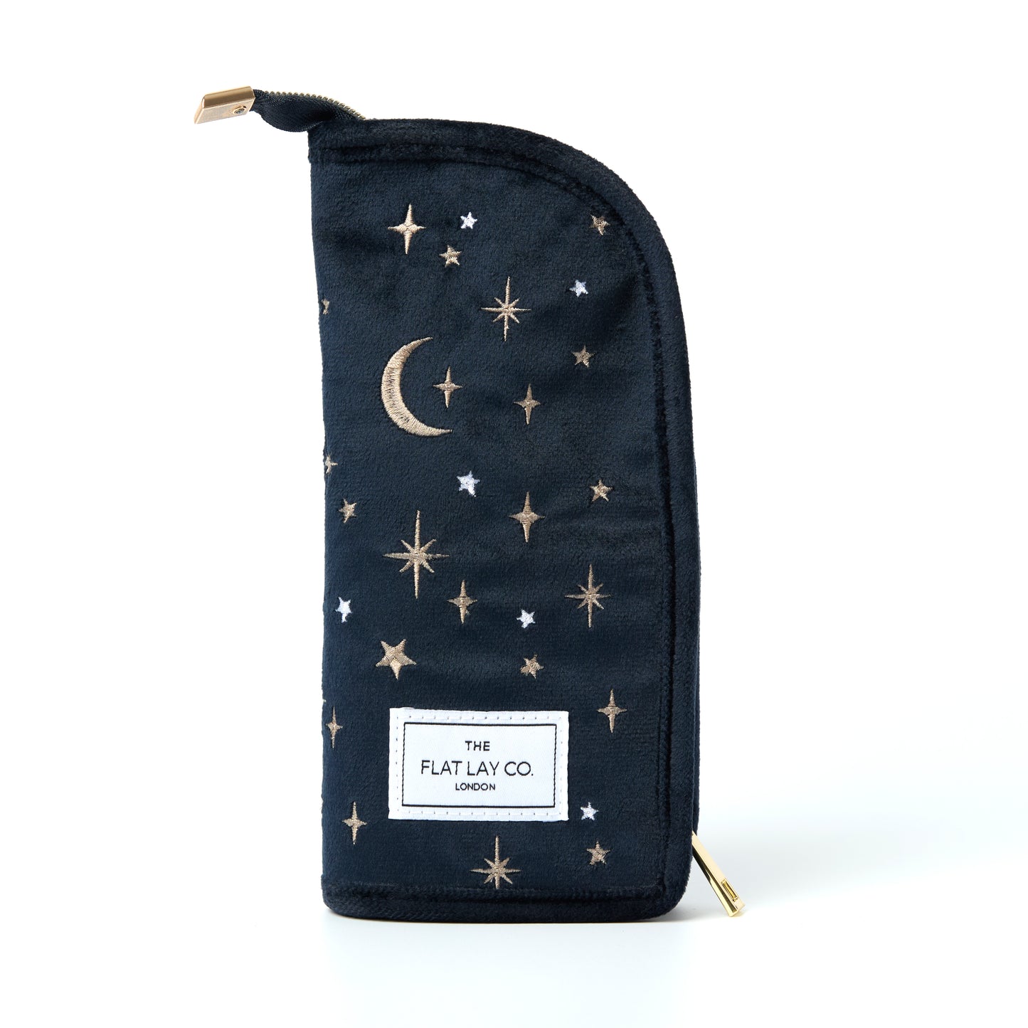 Blue Celestial Embroidered Velvet Standing Makeup Brush Case