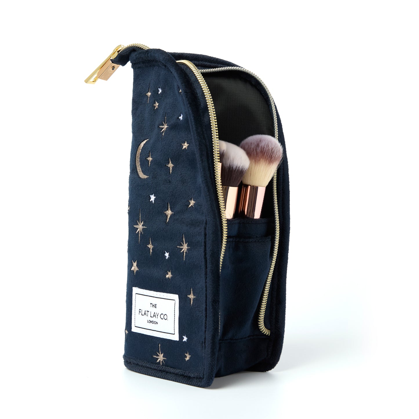 Blue Celestial Embroidered Velvet Standing Makeup Brush Case