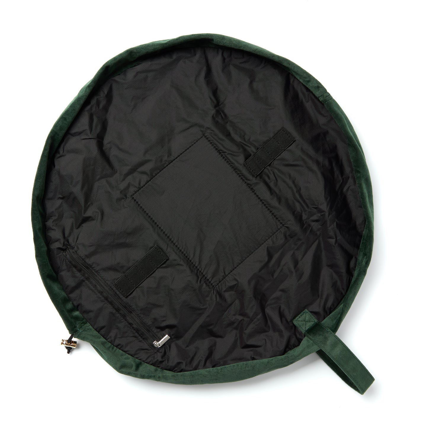 Green Leaves Embroidered Velvet Drawstring Flat Lay Makeup Bag