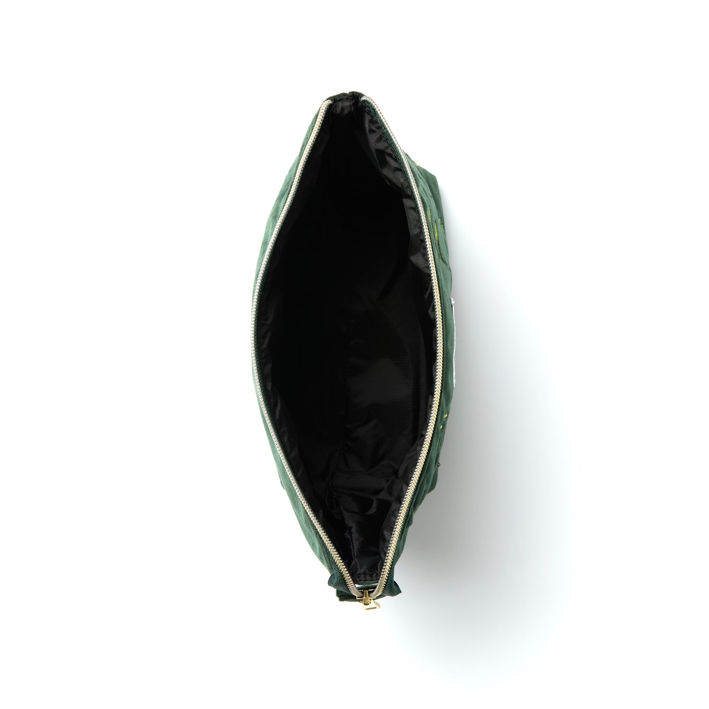 Green Leaves Embroidered Velvet Essential Makeup Pouch
