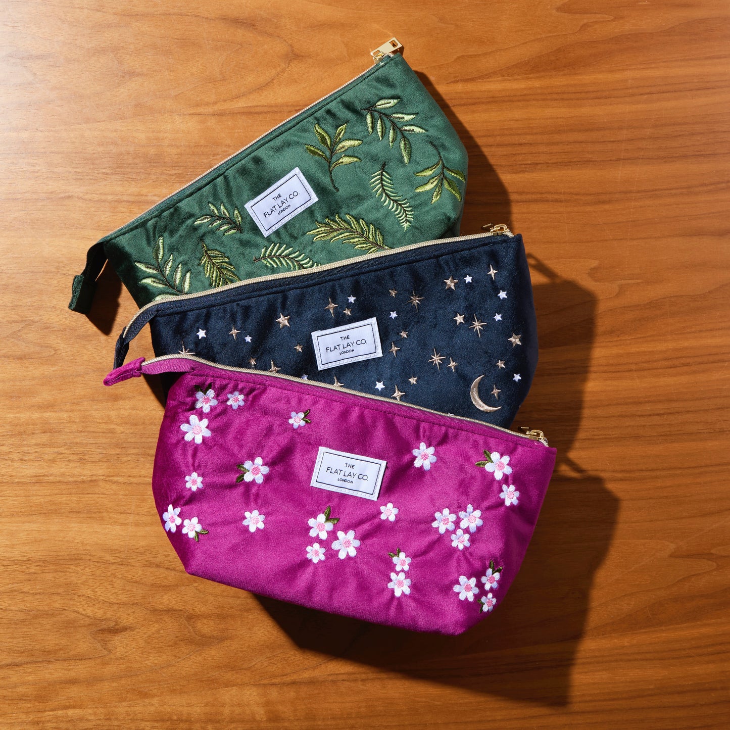 Plum Daisy Embroidered Velvet Essential Makeup Pouch
