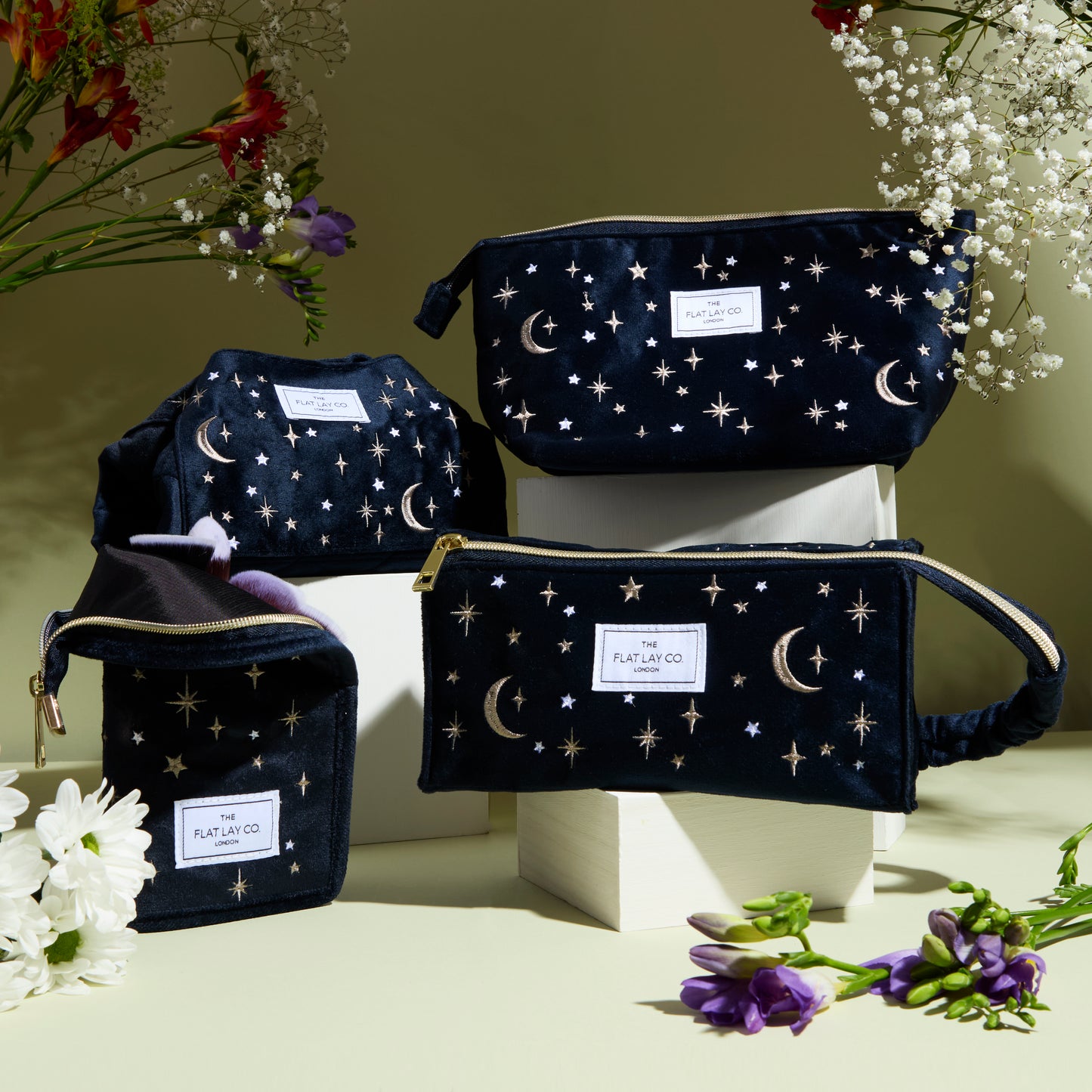 Blue Celestial Embroidered Velvet Flat Lay Makeup Box Bag