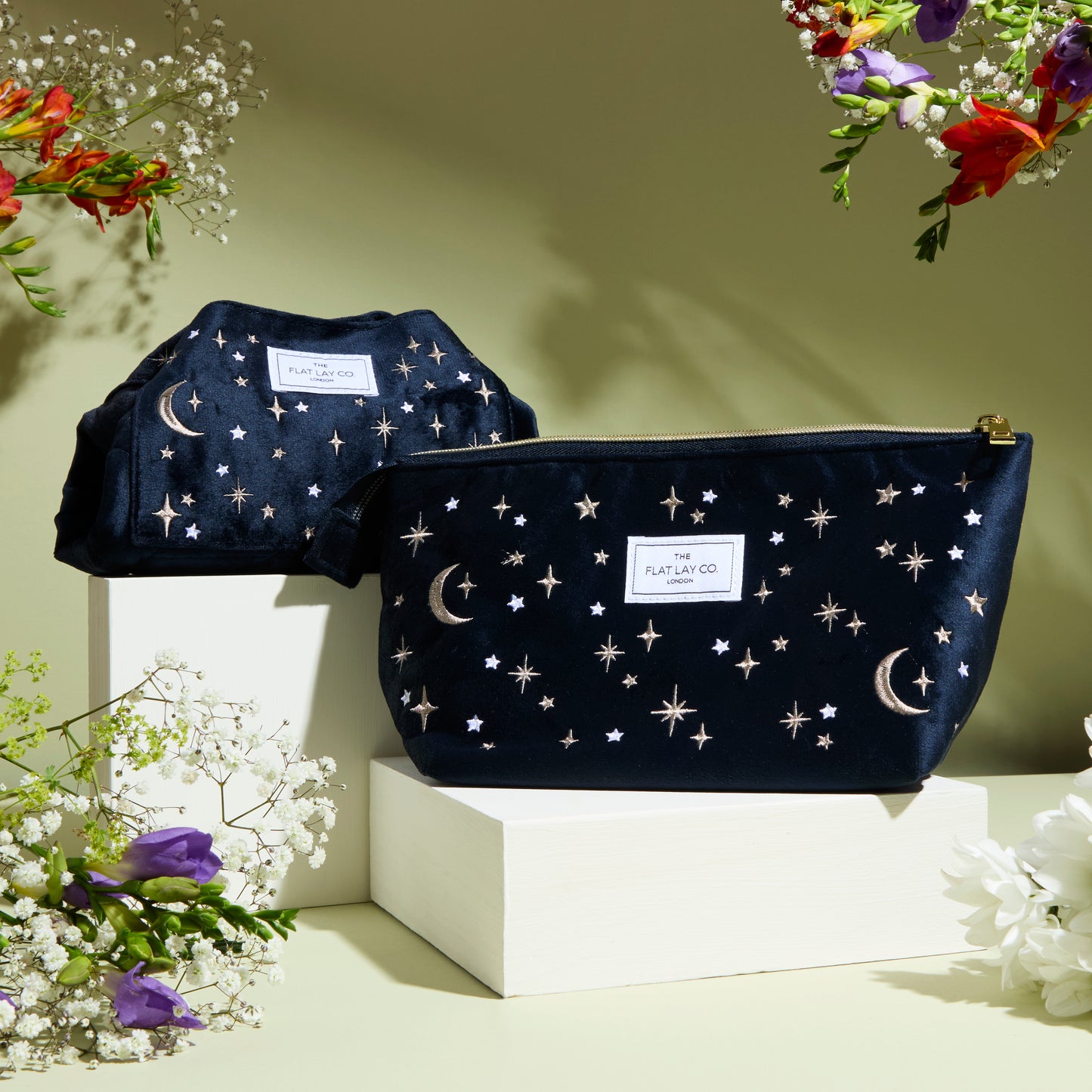 Blue Celestial Embroidered Velvet Essential Makeup Pouch