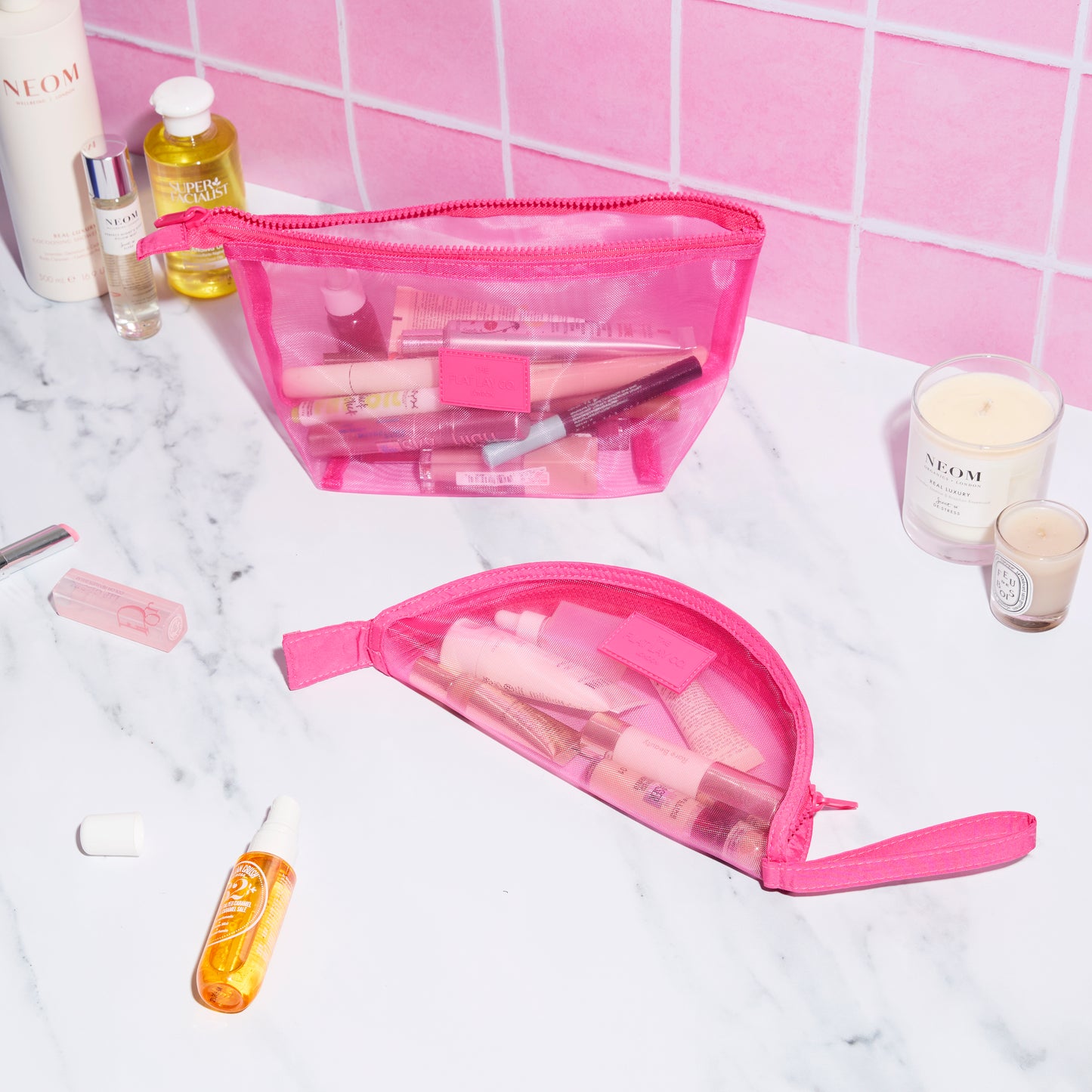 Mesh Makeup Pouch Bundle - Hot Pink