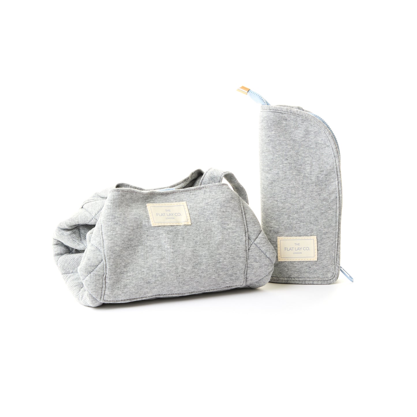 Drawstring & Brush Case Bundle - Cotton Grey Ribbed