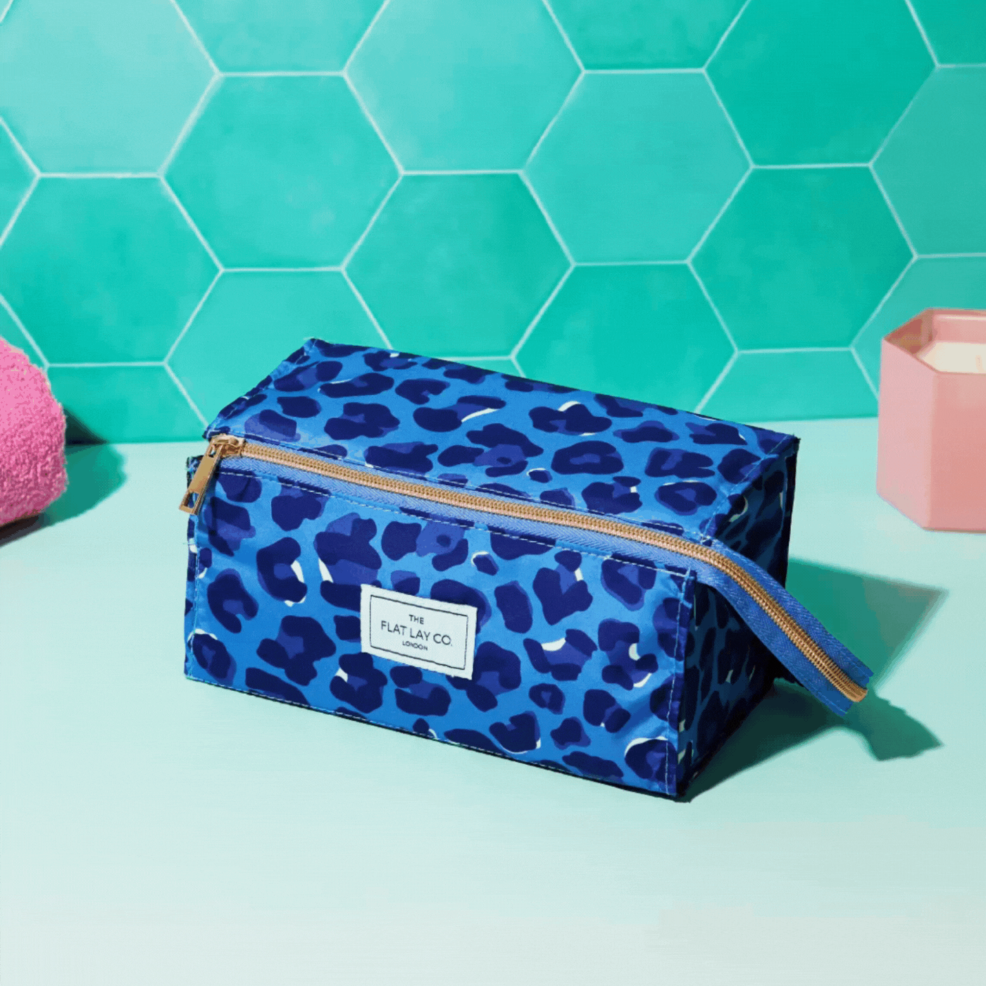 Blue Leopard Flat Lay Makeup Box Bag