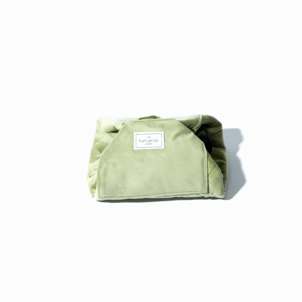 Sage Green Velvet Drawstring Flat Lay Makeup Bag