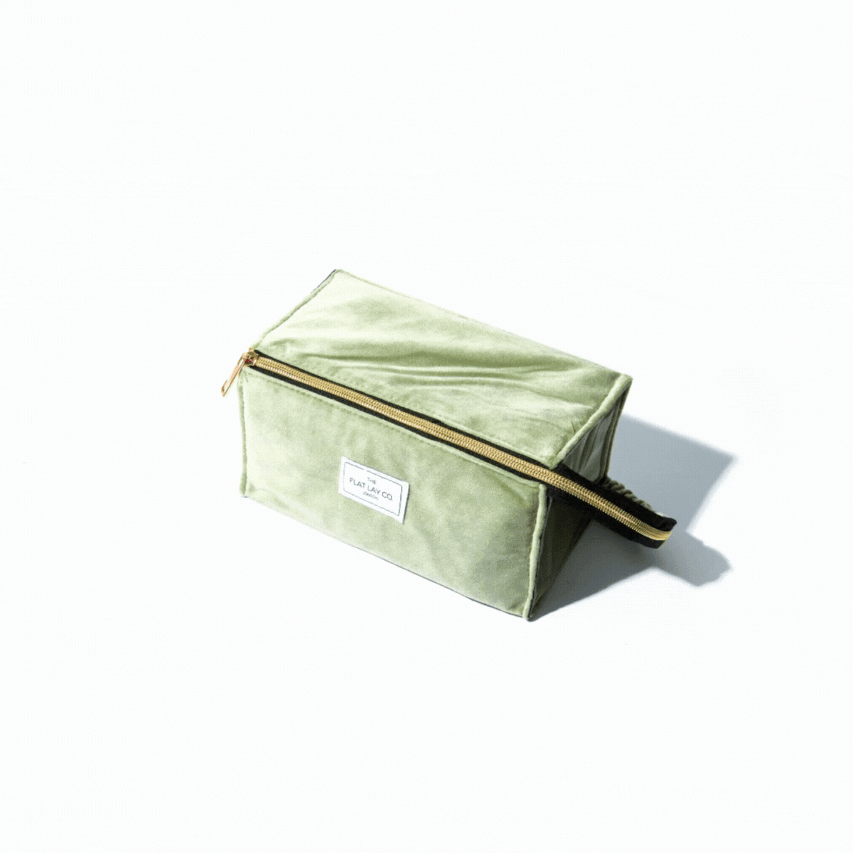 Sage Green Velvet Flat Lay Makeup Box Bag