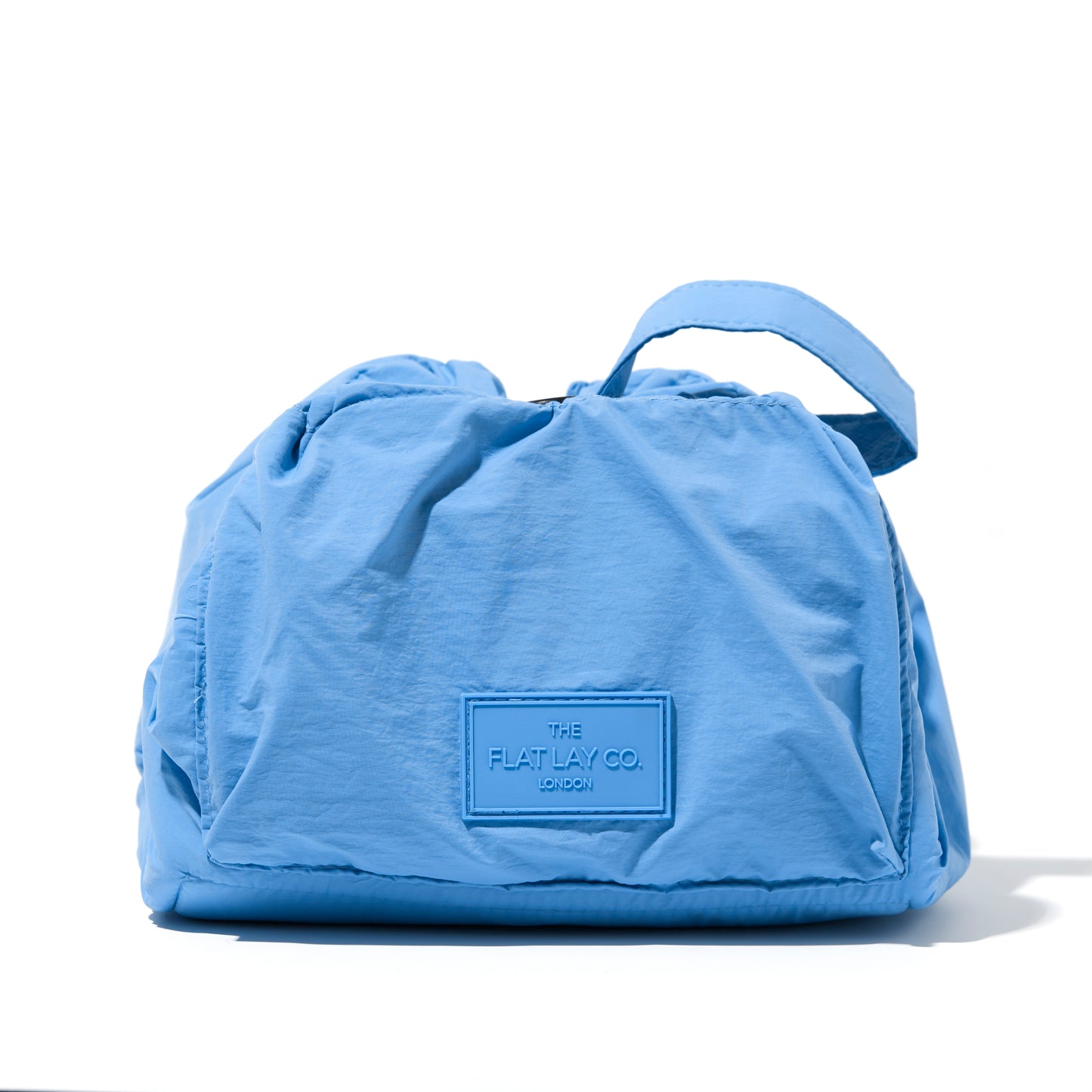 Blue Parachute Drawstring Flat Lay Makeup Bag
