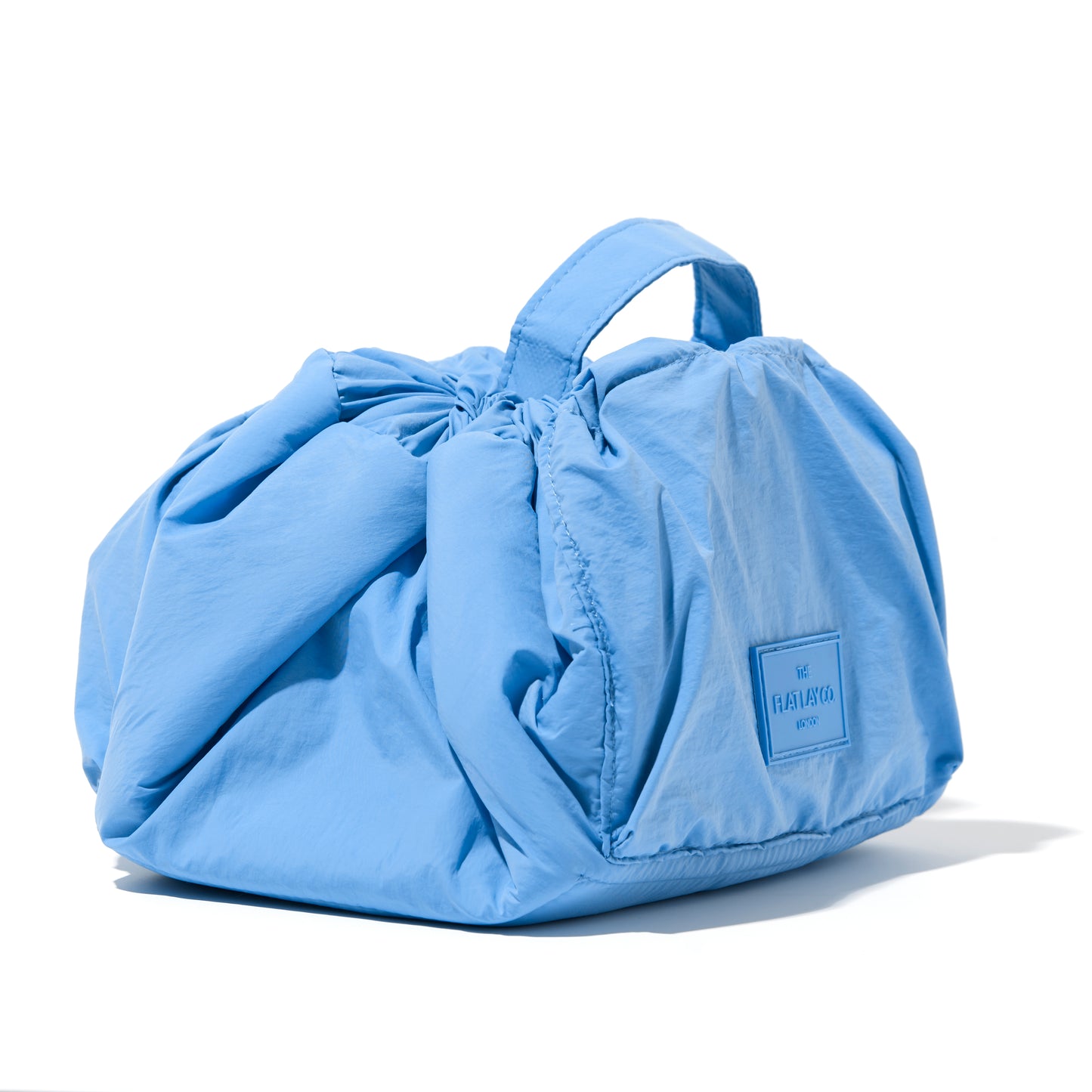 Blue Parachute Drawstring Flat Lay Makeup Bag