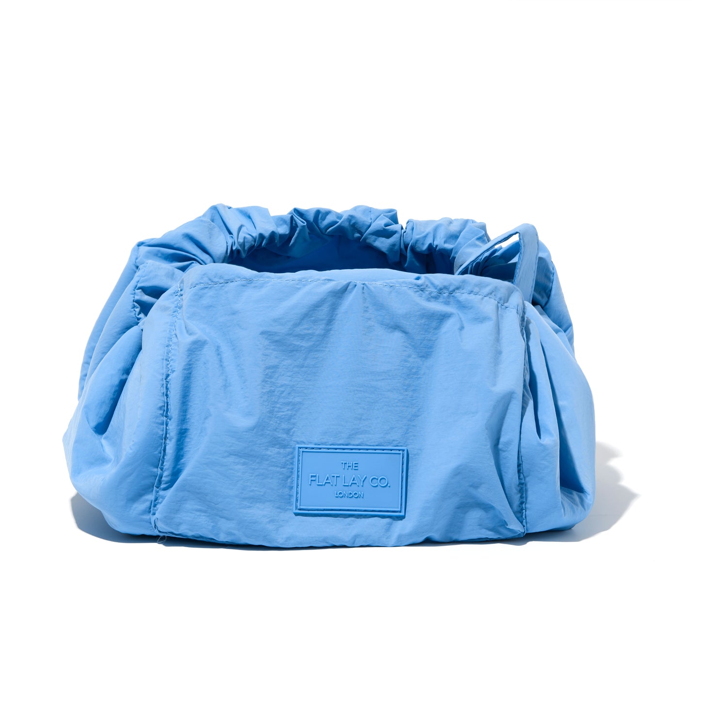 Blue Parachute Drawstring Flat Lay Makeup Bag