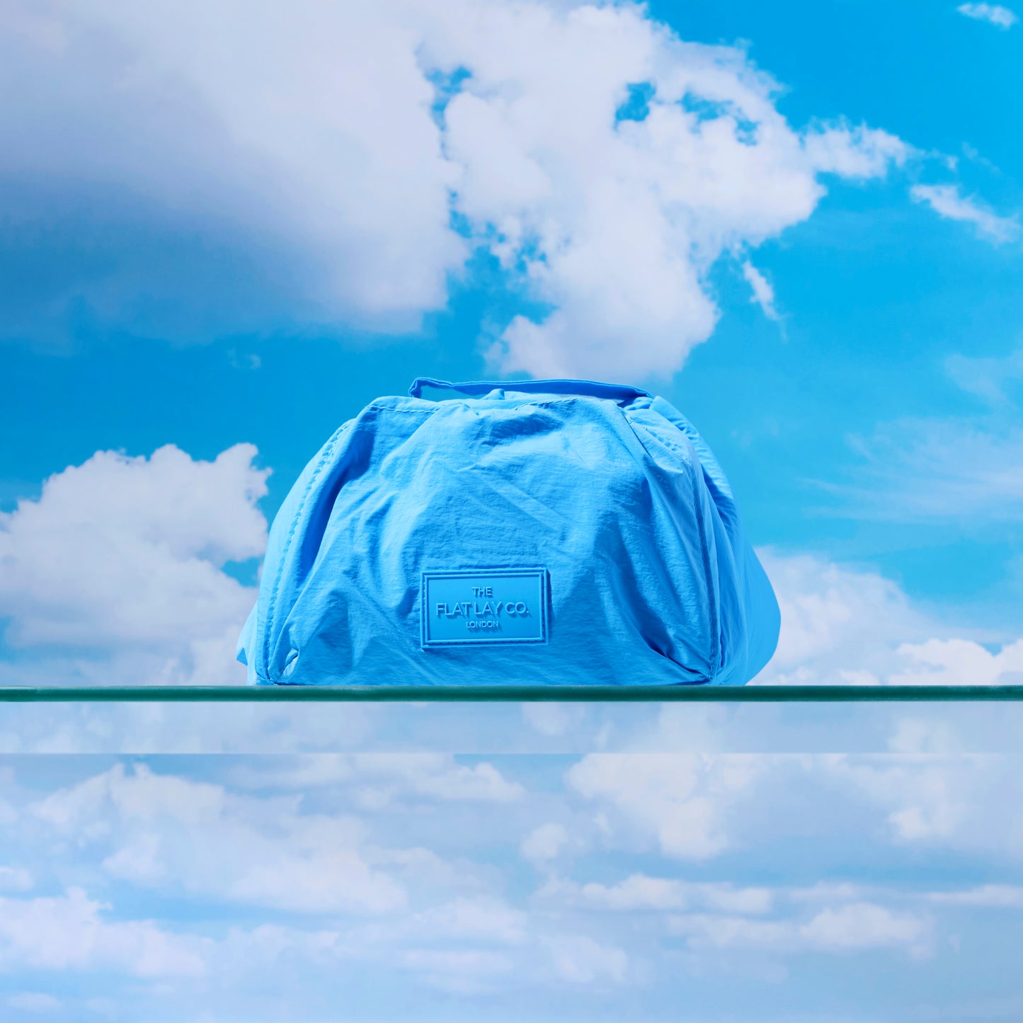 Blue Parachute Drawstring Flat Lay Makeup Bag