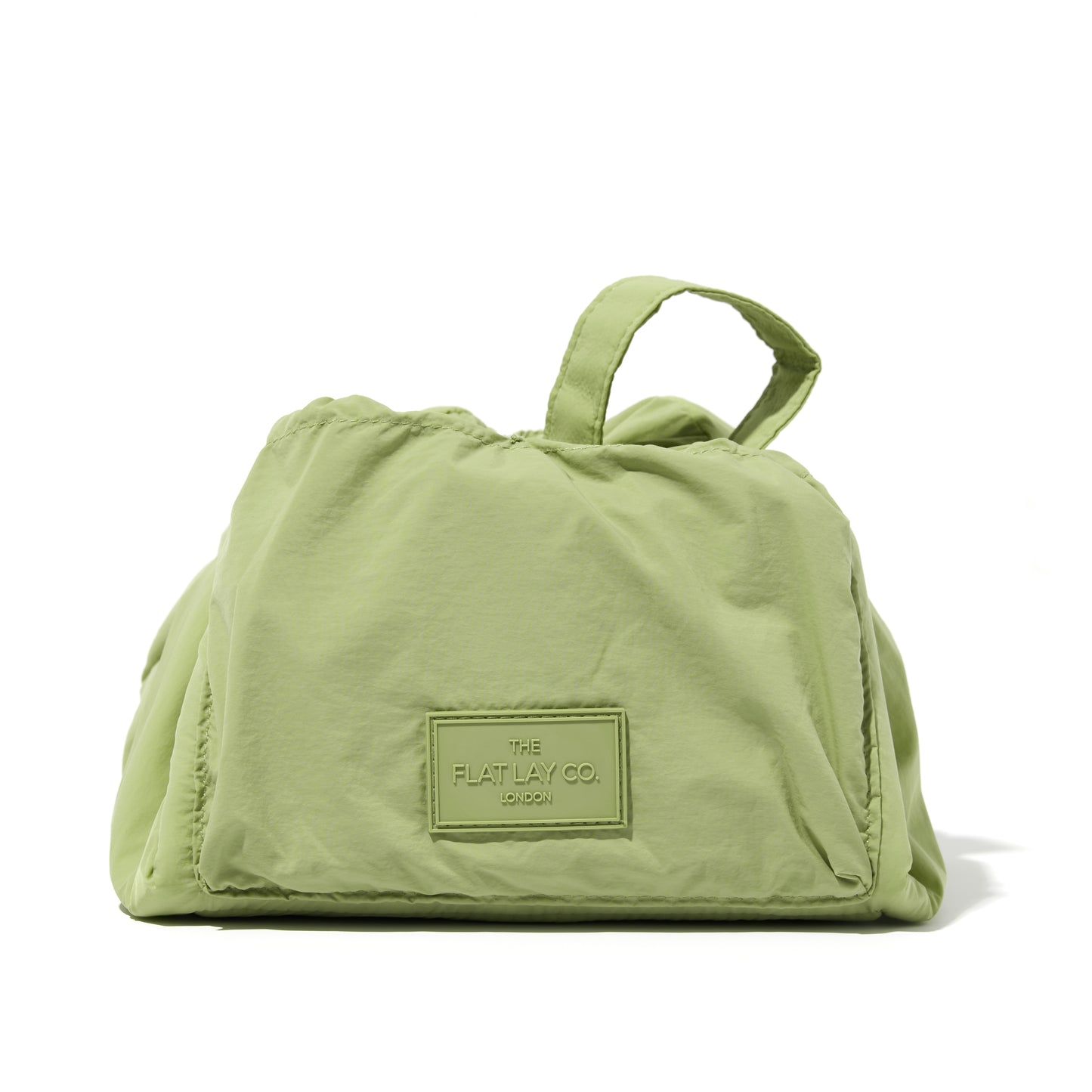 Green Parachute Drawstring Flat Lay Makeup Bag