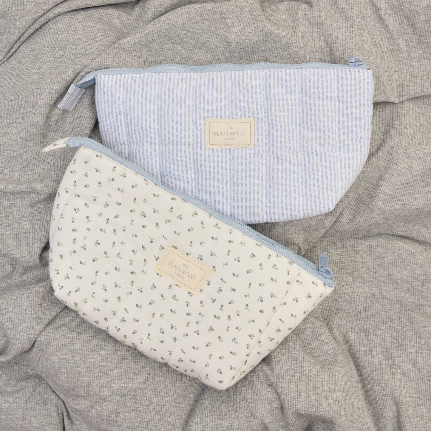 Padded Essential Makeup Pouch - Cotton Blue Pinstripes