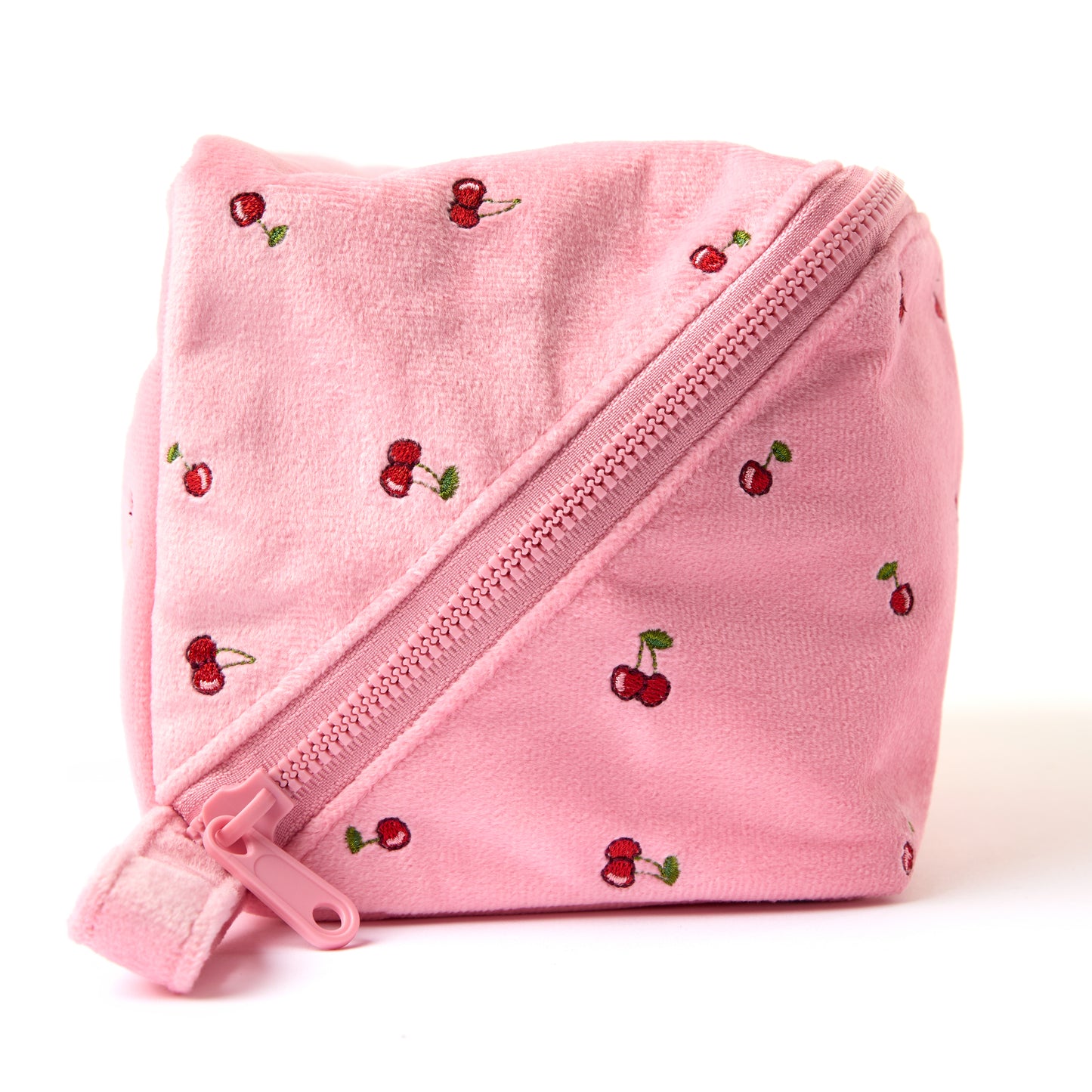 Box-Form Kosmetiktasche - Rosa Ditsy-Kirsch Samt