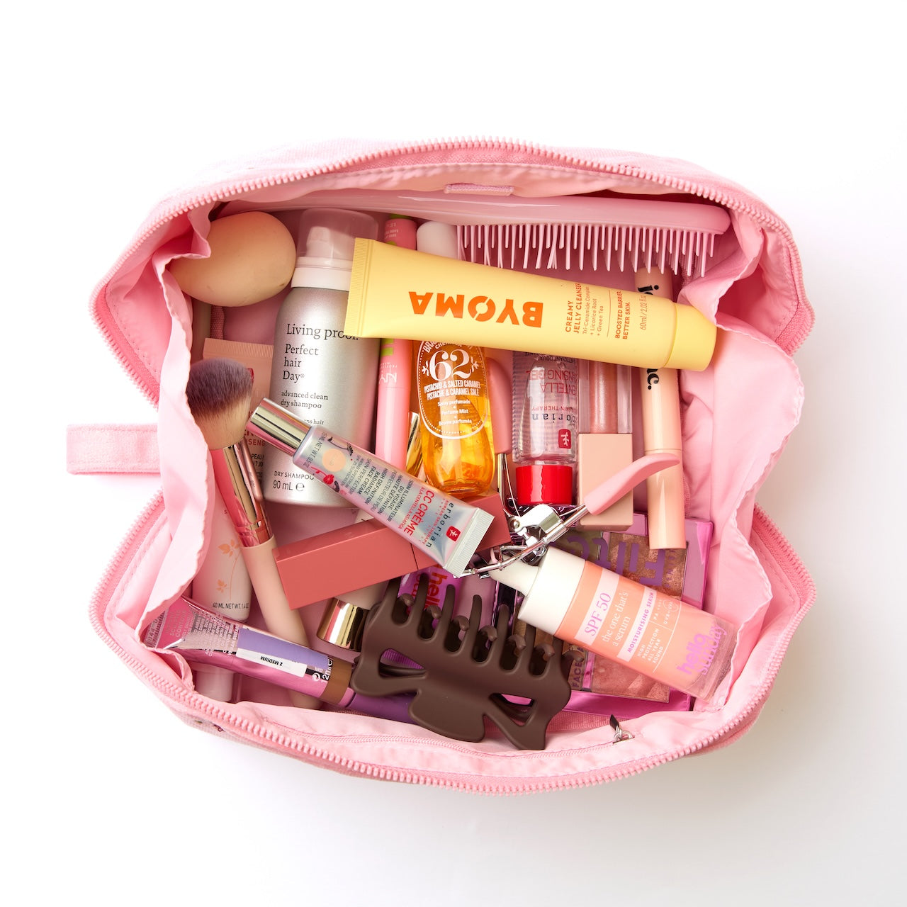 Box-Form Kosmetiktasche - Rosa Ditsy-Kirsch Samt