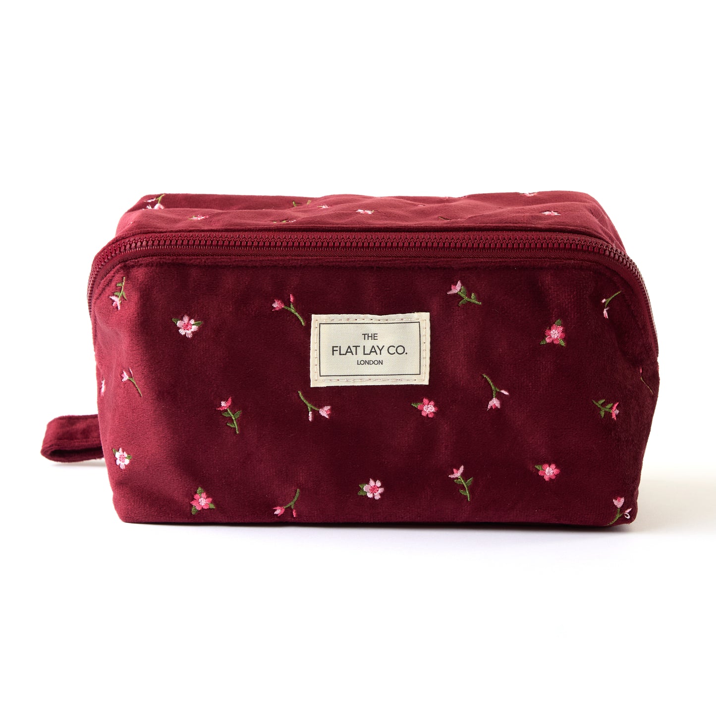 Box-Form Kosmetiktasche - Bordeaux Ditsy-Rosen Samt