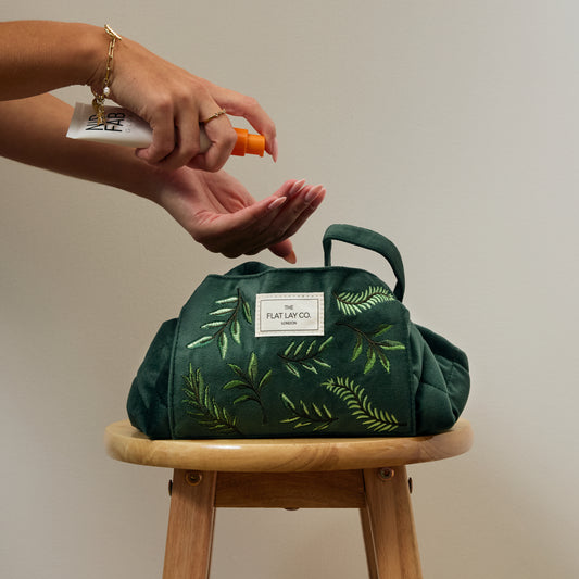 Drawstring Kosmetiktasche - Bestickter Blätter-Samt