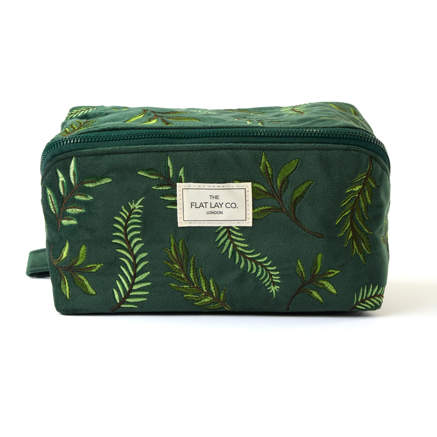 Box-Form Kosmetiktasche - Bestickter Blätter-Samt