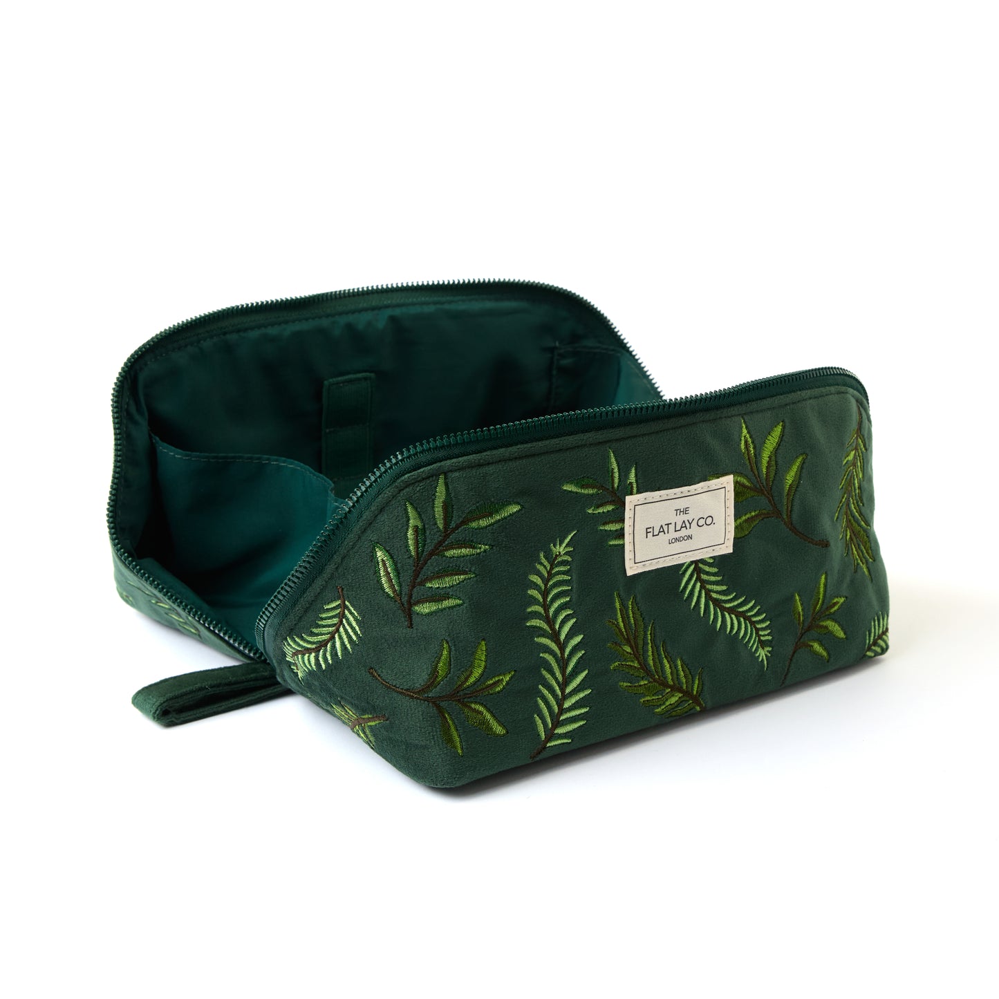 Box-Form Kosmetiktasche - Bestickter Blätter-Samt