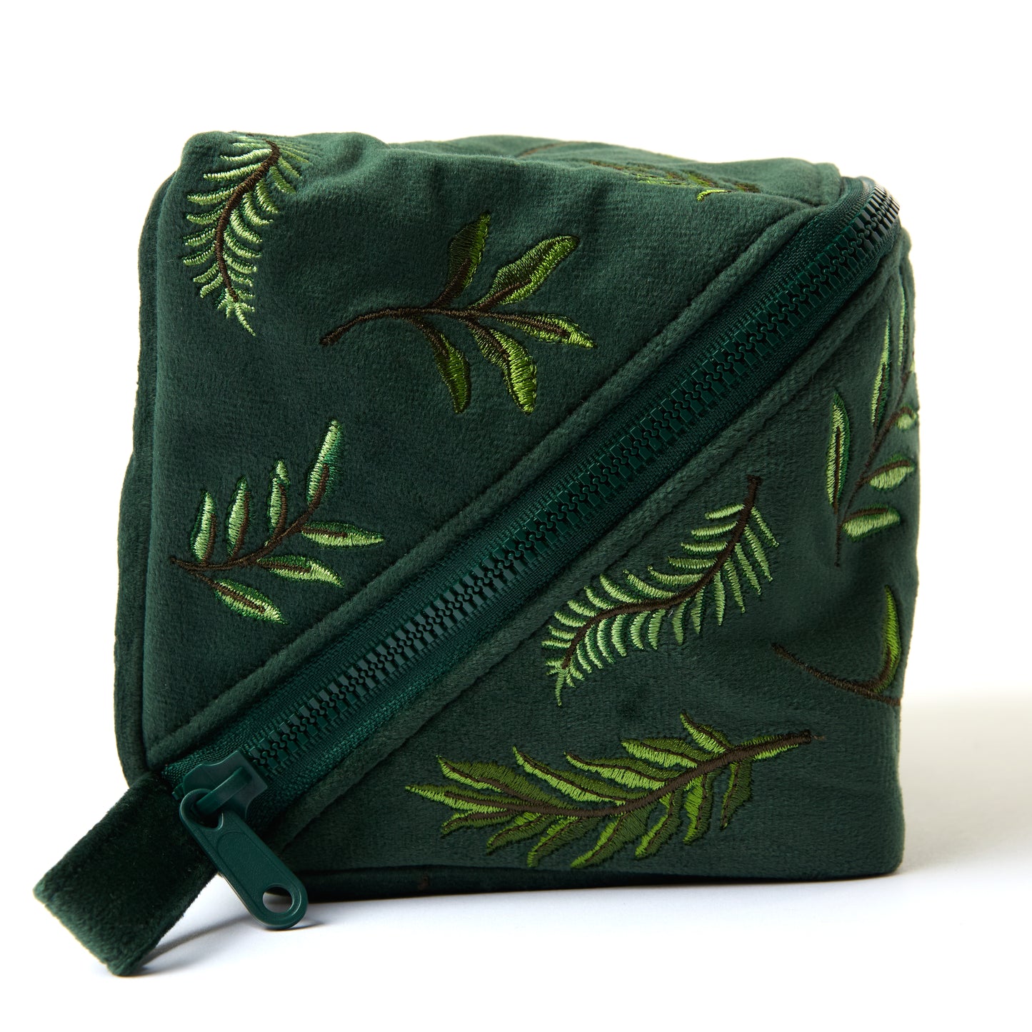 Box-Form Kosmetiktasche - Bestickter Blätter-Samt