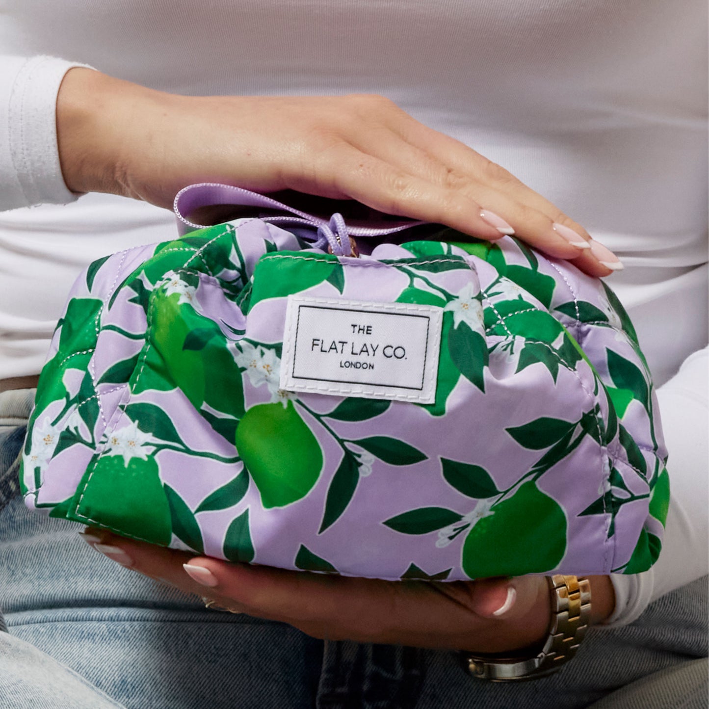 Drawstring Flat Lay Makeup Bag - Limes
