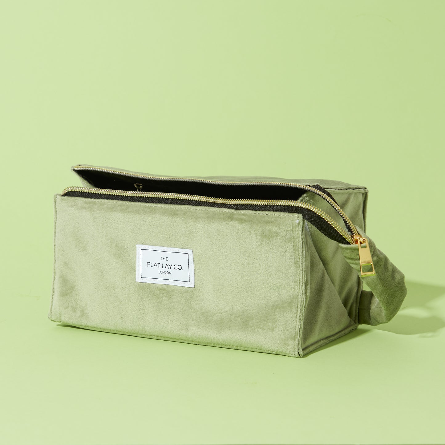 Sage Green Velvet Flat Lay Makeup Box Bag
