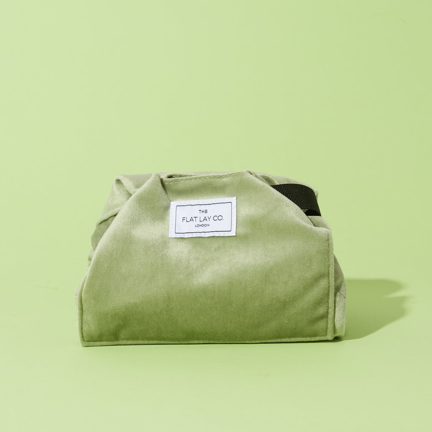 Sage Green Velvet Drawstring Flat Lay Makeup Bag