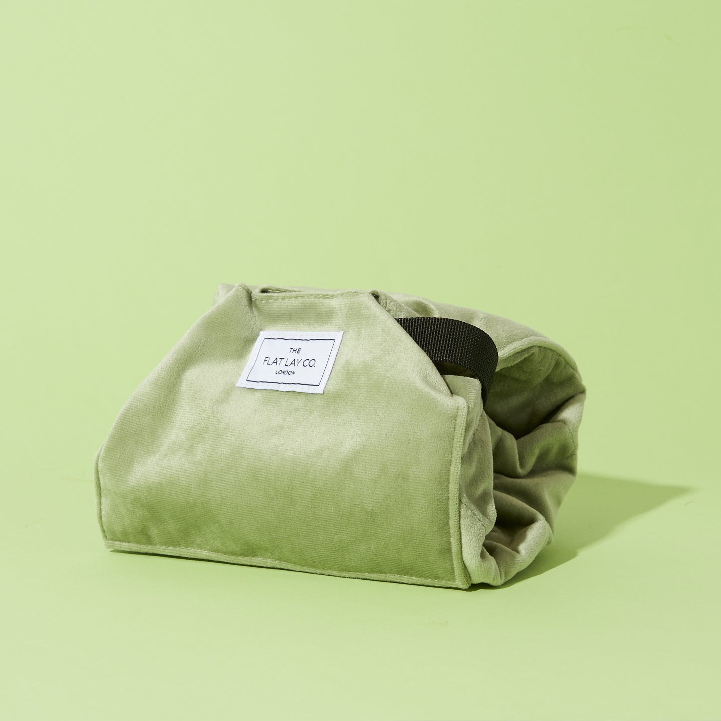 Sage Green Velvet Drawstring Flat Lay Makeup Bag