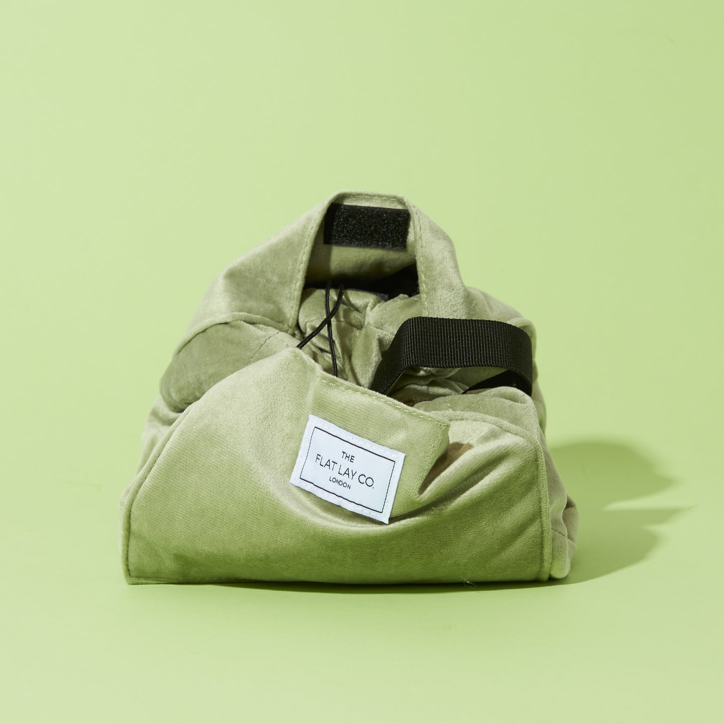 Sage Green Velvet Drawstring Flat Lay Makeup Bag