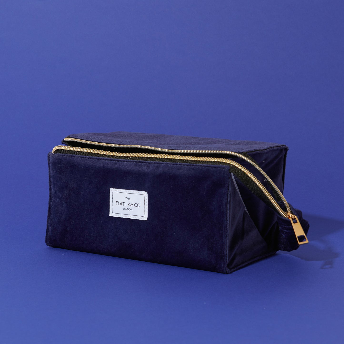 Blue Velvet Drawstring Flat Lay Makeup Bag