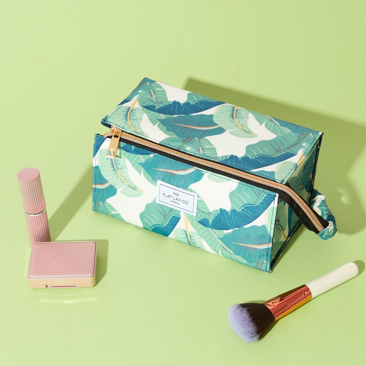 Tropical Leaves Flat Lay Makeup Box Bag