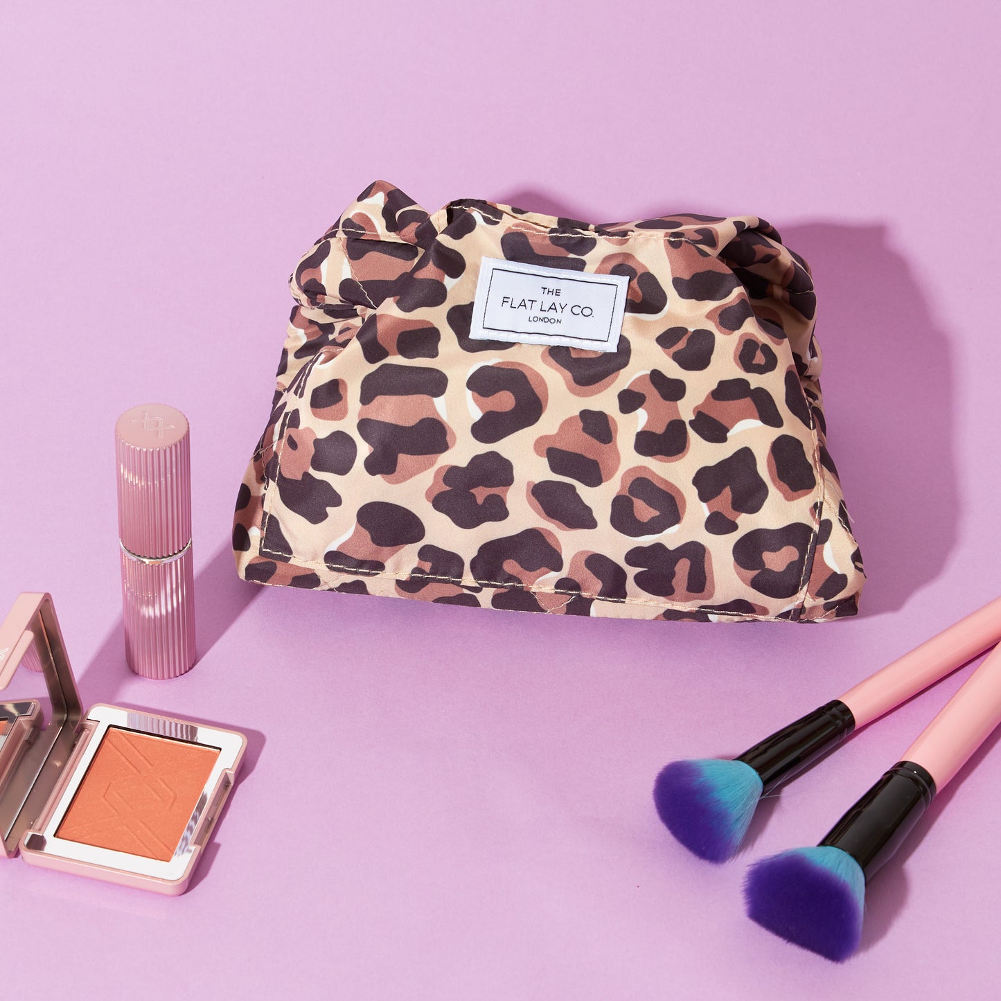 Leopard Drawstring Flat Lay Makeup Bag