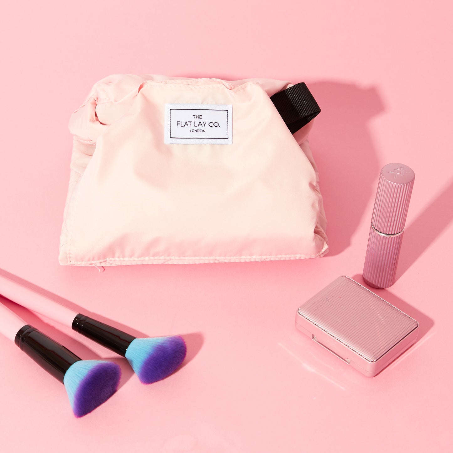 Blush Pink Drawstring Flat Lay Makeup Bag