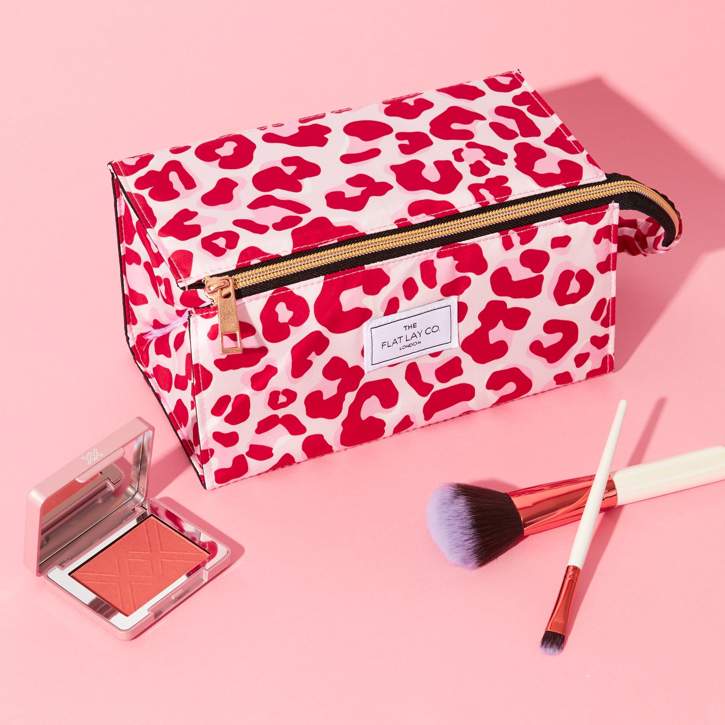 Pink Leopard Flat Lay Makeup Box Bag
