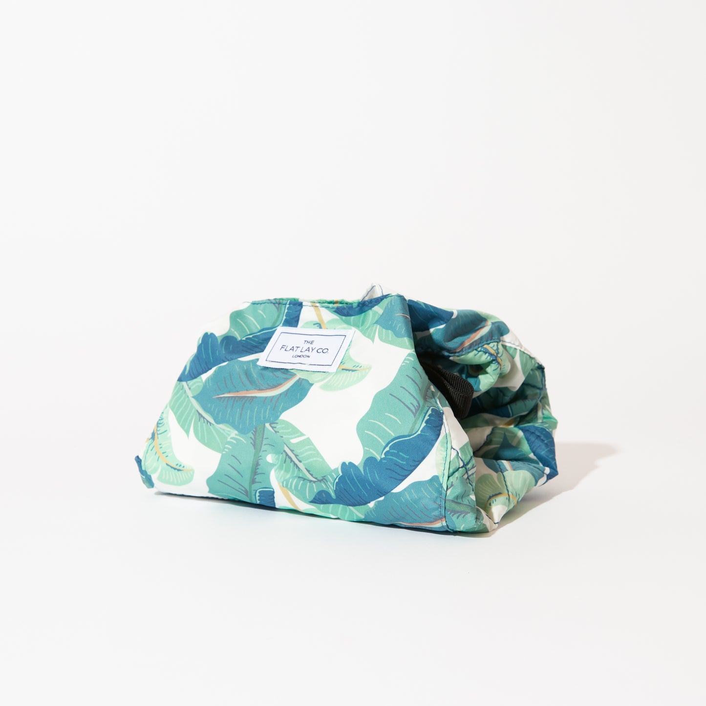 Tropical Leaves Drawstring Flat Lay Makeup Bag