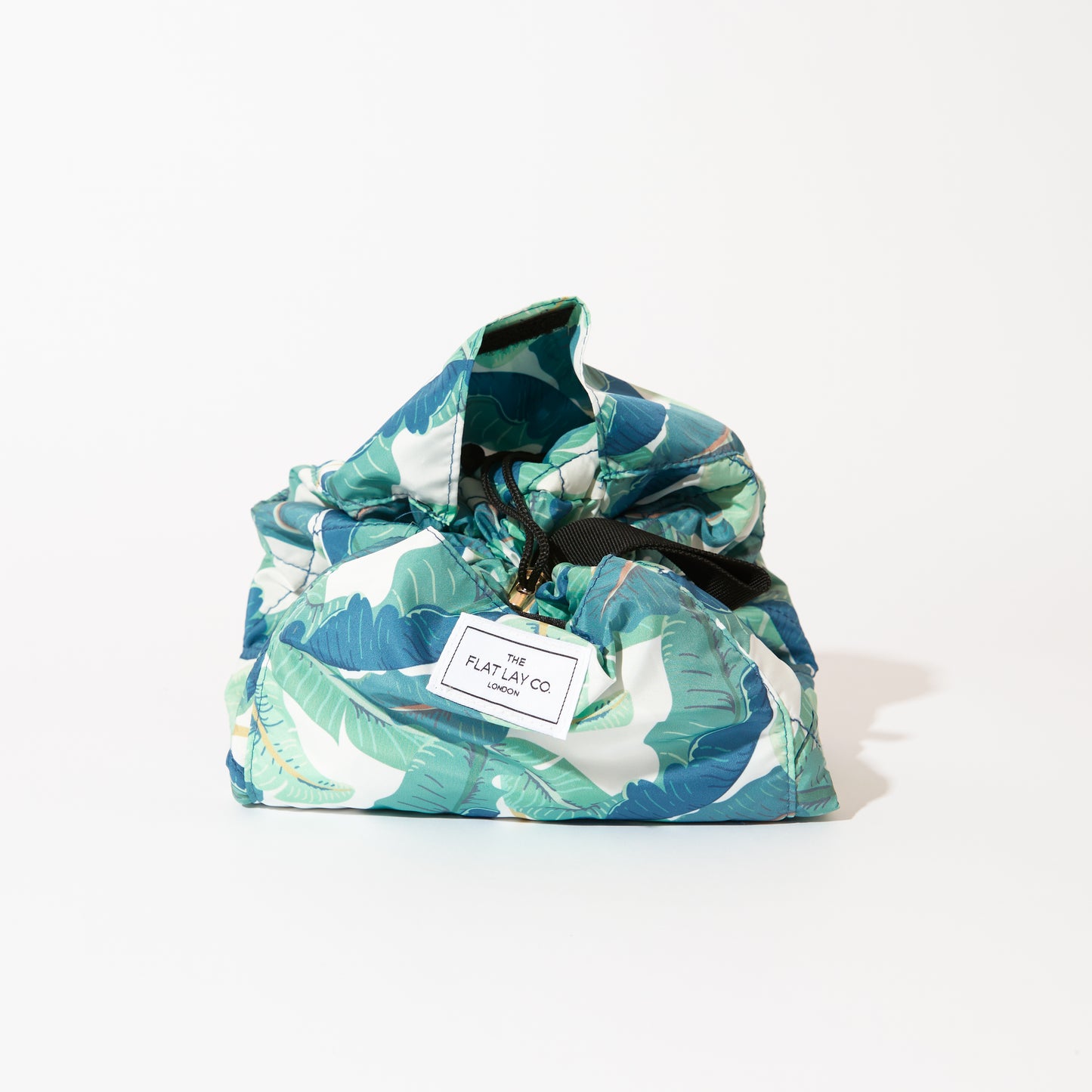 Tropical Leaves Drawstring Flat Lay Makeup Bag