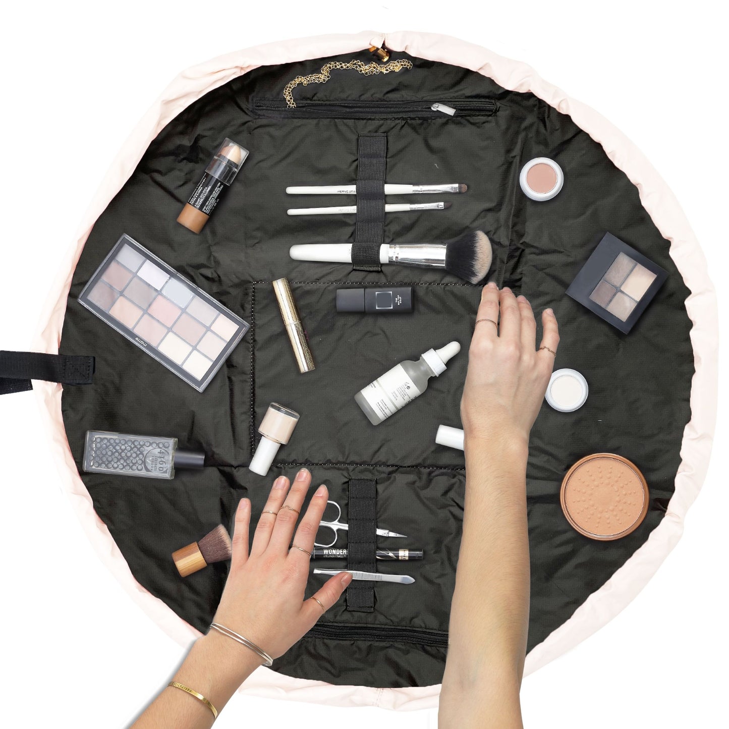 Blush Pink XXL Drawstring Flat Lay Makeup Bag