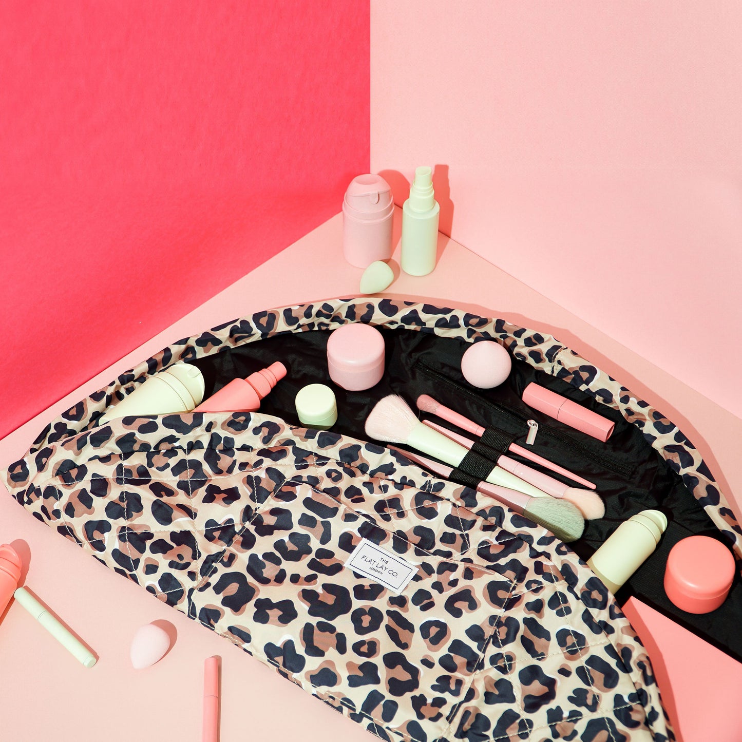 Leopard Print XXL Drawstring Flat Lay Makeup Bag