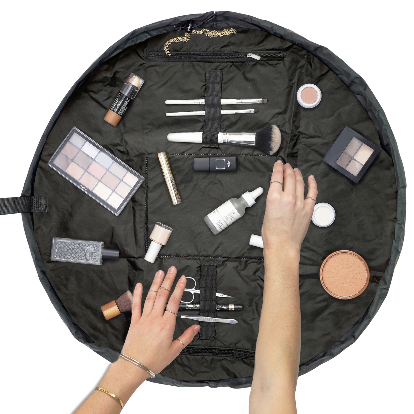 Classic Black XXL Drawstring Flat Lay Makeup Bag